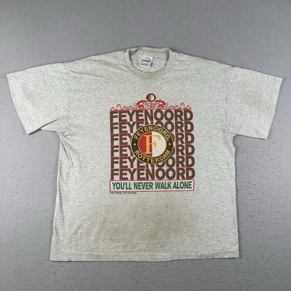 Vintage 90s Feyenoord Rotterham FC T‎ Shirt Men's XL Grey Dutch Football Soccer